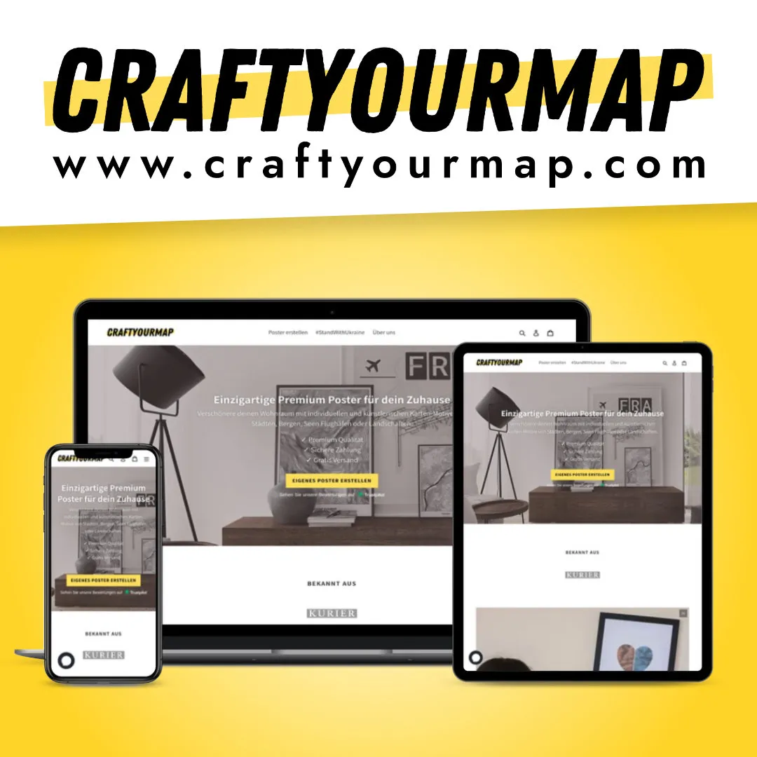 CraftYourMap — personalized cartographic art store portfolio thumbnail
